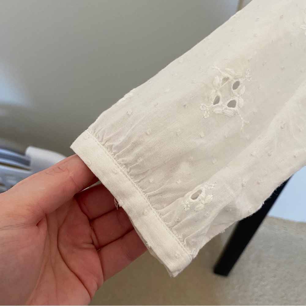 White Cotton Eyelet Blouse Loft Medium - Picture 4 of 8